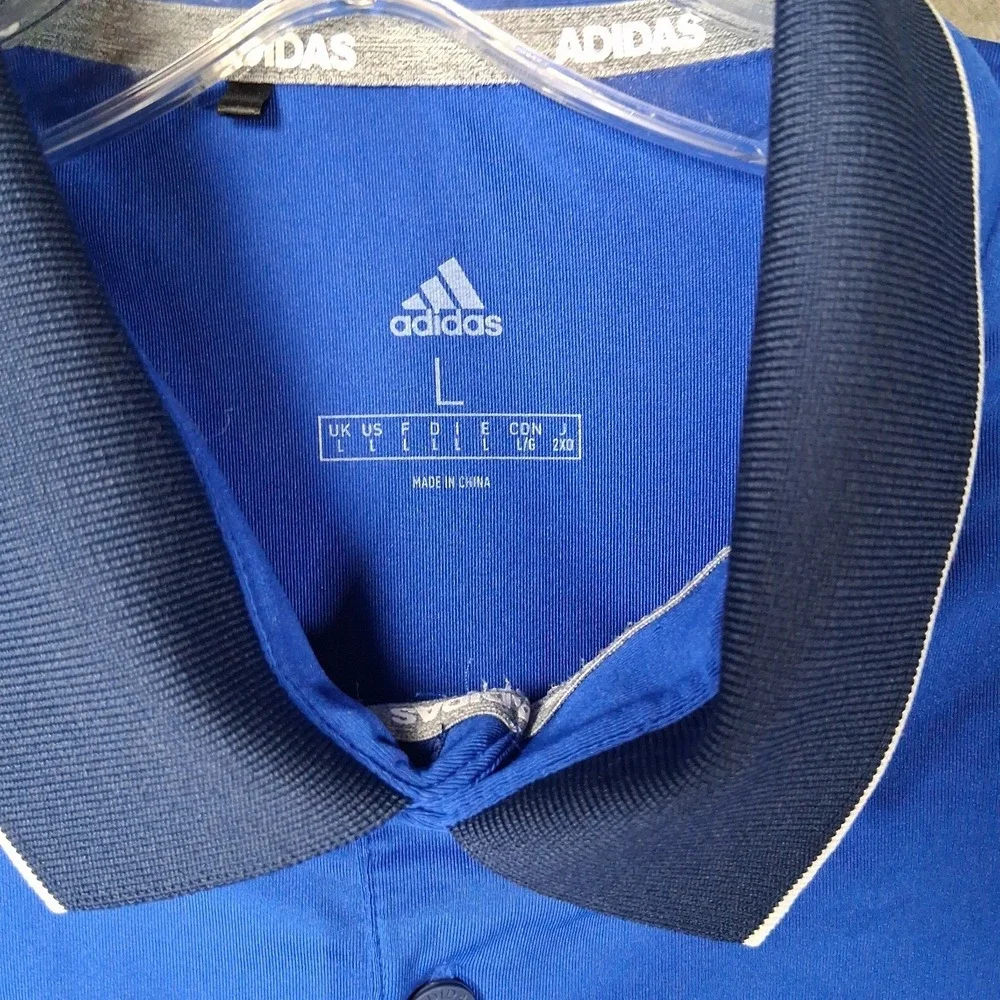 Adidas Golf Chest Colorblock Short Sleeve Polo Shirt Men Size Large Blue  White